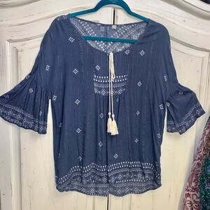 NWOT BELLSLEEVE DENIM BLUE W/LUREX TOP M